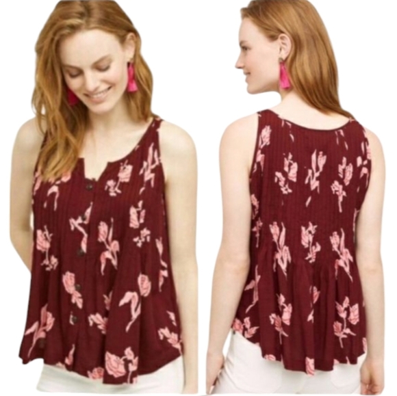 Anthropologie Maeve Soana Swing Tank Burgundy & Pink Flowy Boho Style Size 4 - Picture 1 of 10